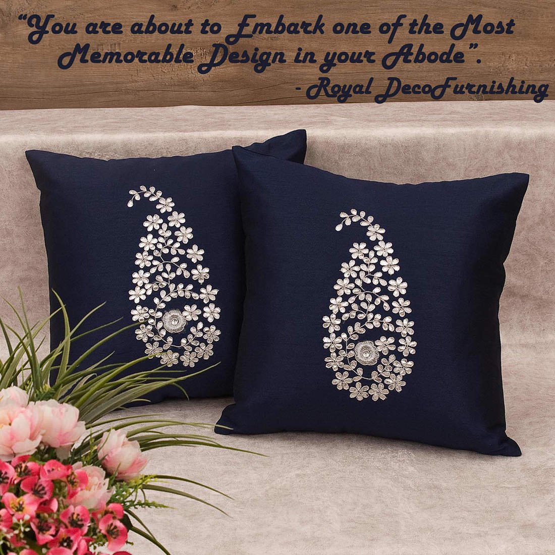 Navy Blue & Sliver Paisley Gota Patti Hand Embroidery - Image 4