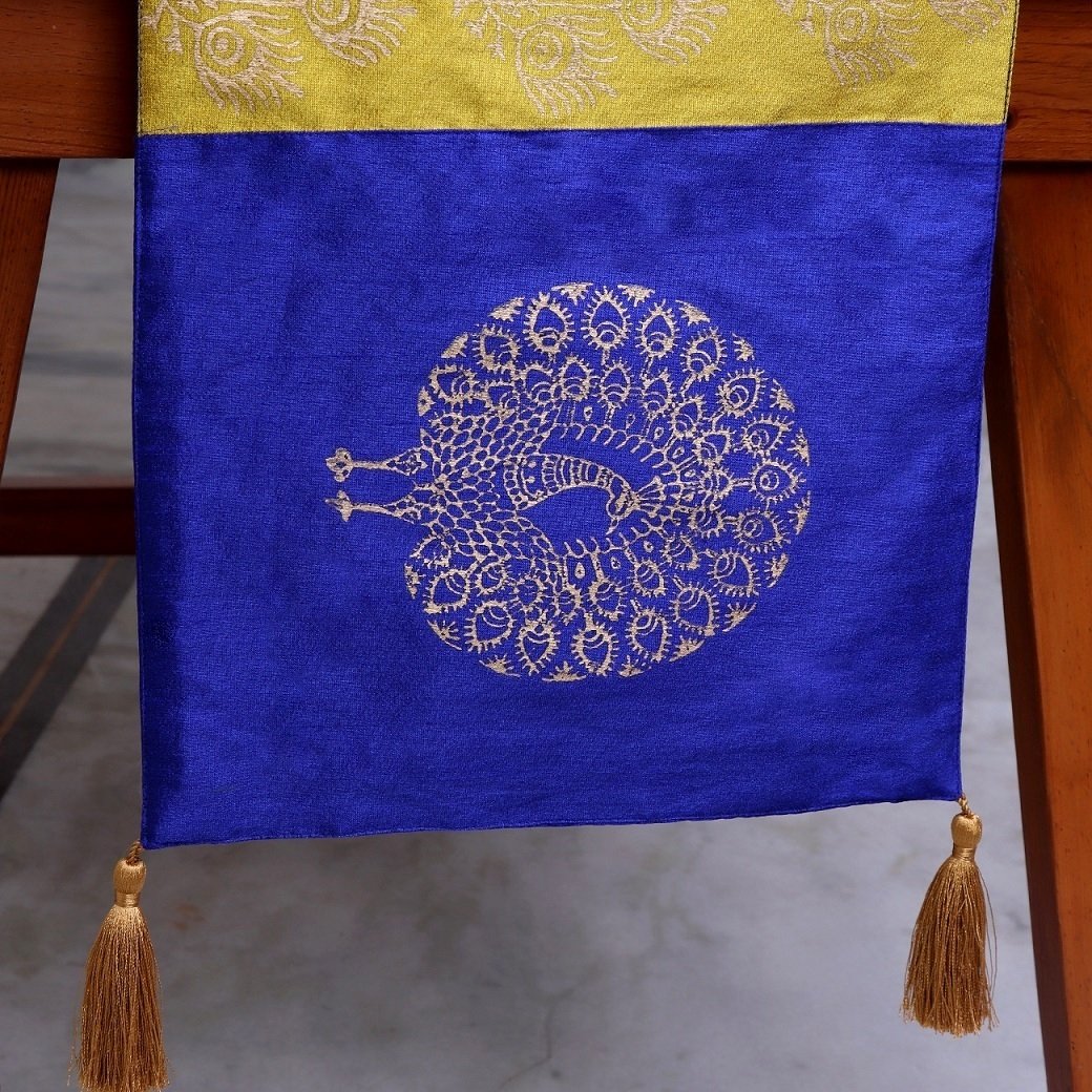 Mayur Pankh Block Printed Silk Table Runner - Image 2