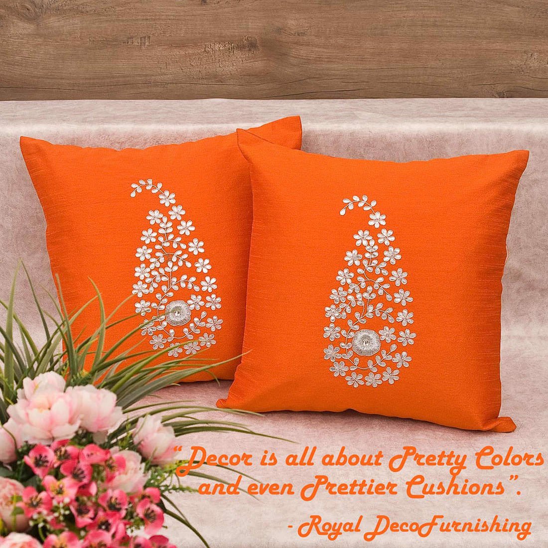 Orange & Silver Paisley Gota Patti Hand Embroidery - Image 6