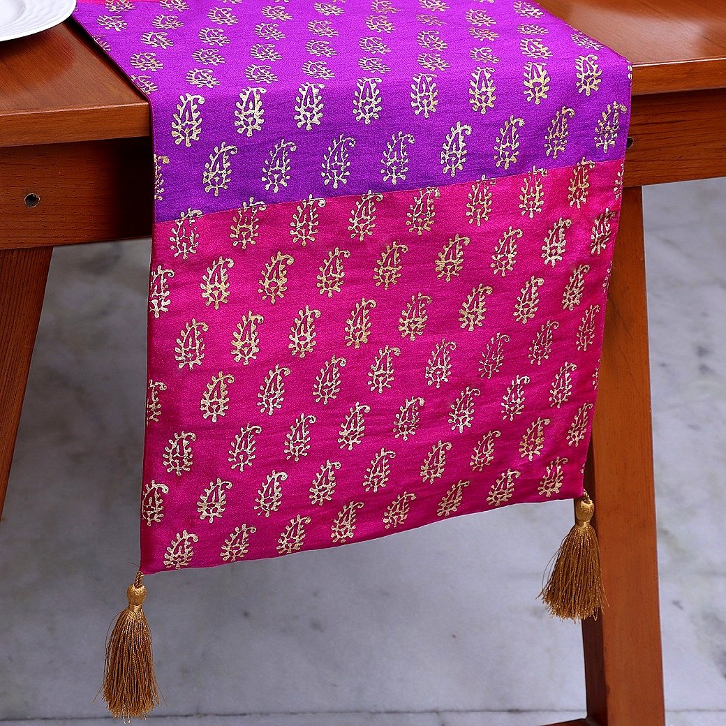 Paisley Shalimar Block Printed Silk Table Runner - Image 2