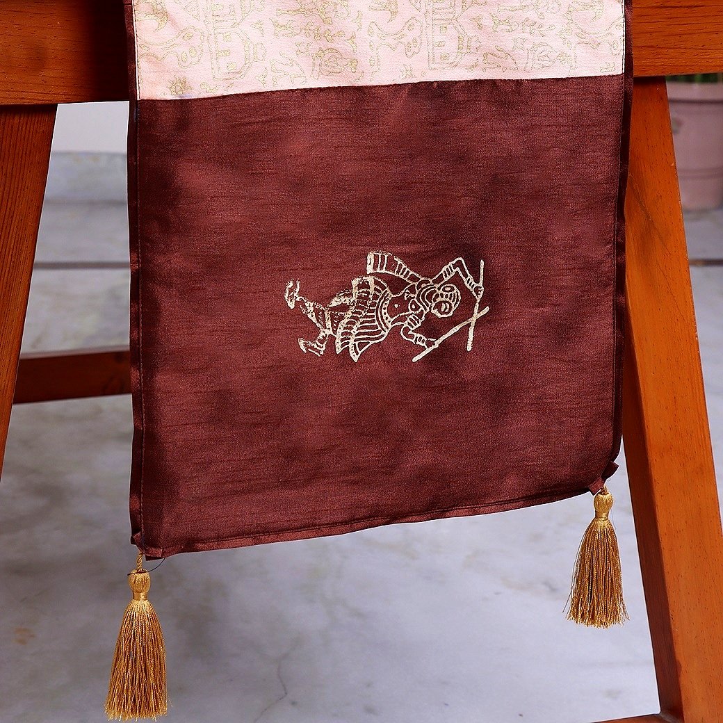 Warli Dandiya Tribe Block Printed Silk Table Runner - Image 2