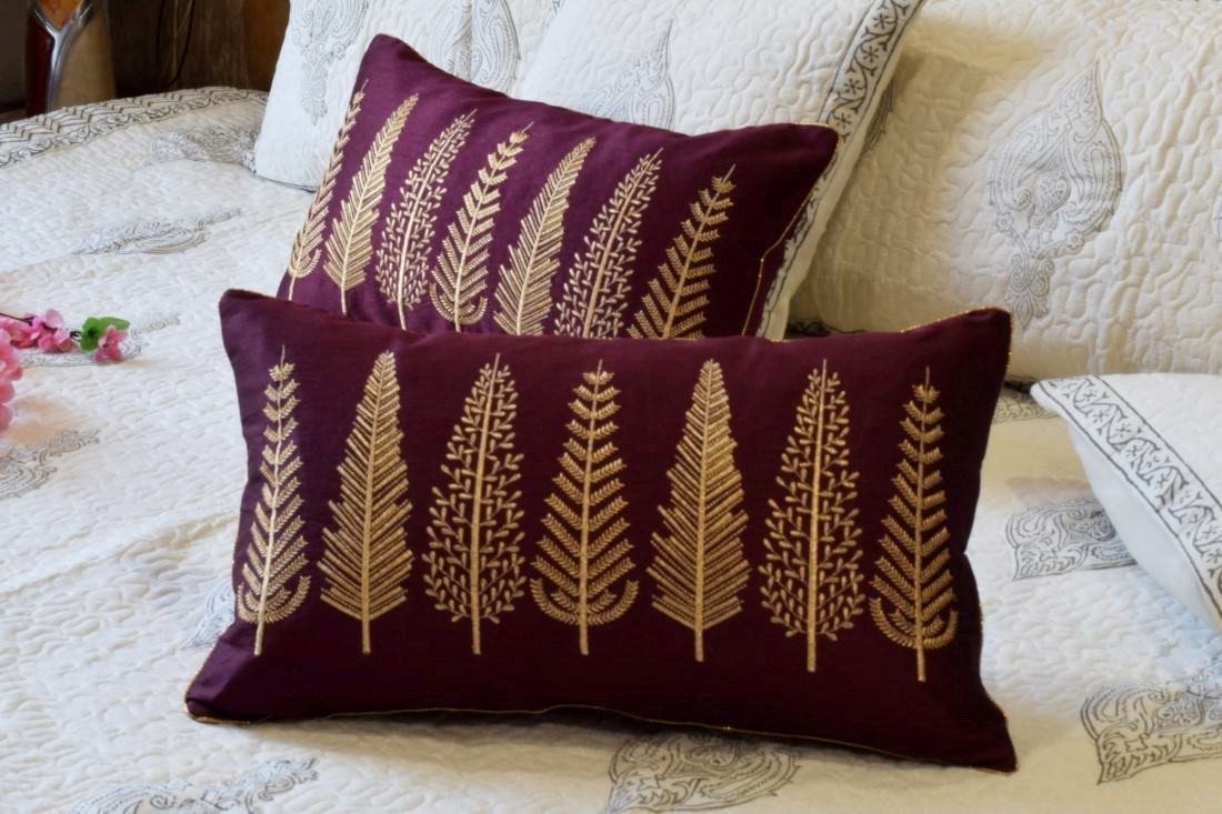 Baag-e-Bahaar Wine Rectangular Cushion Covers - Image 2