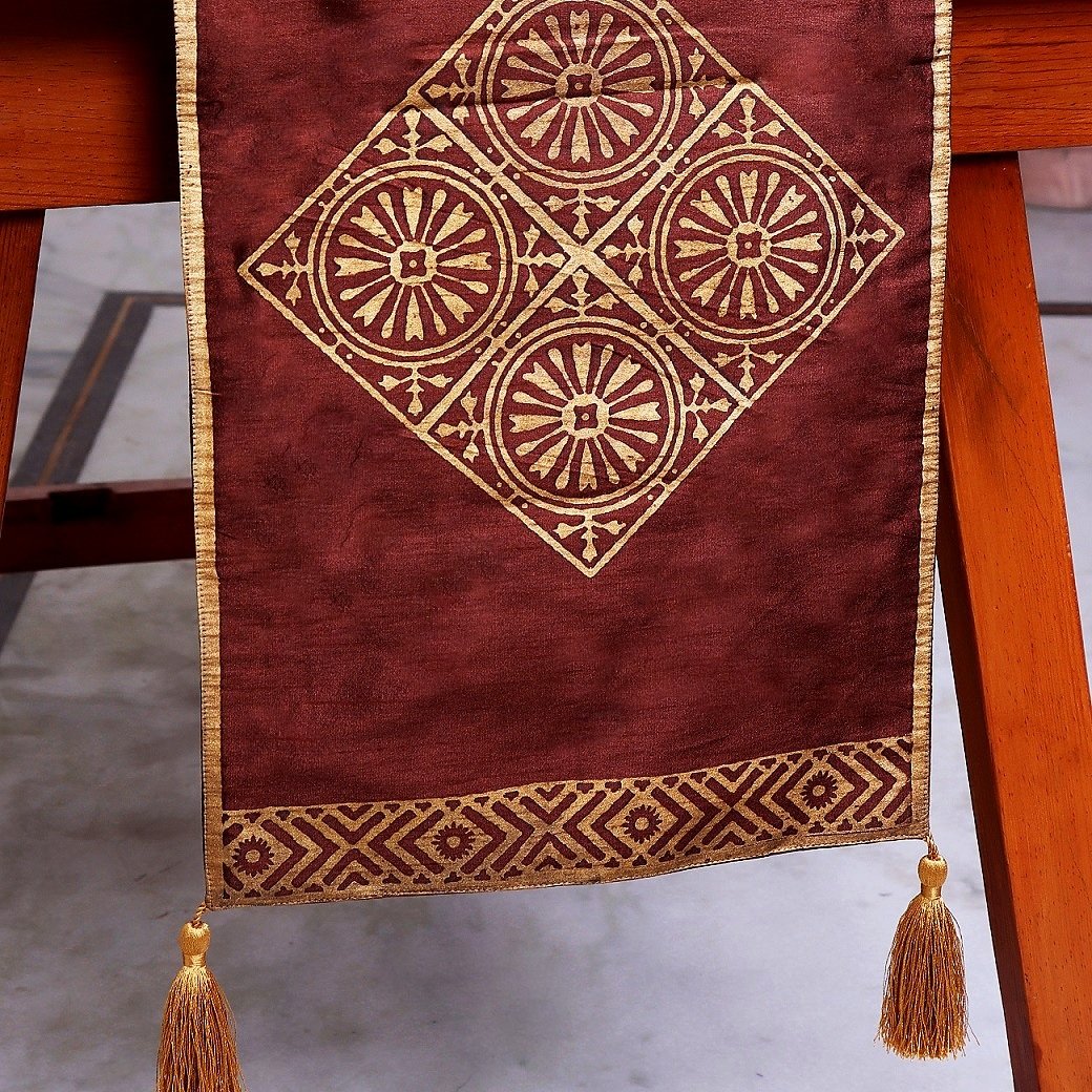 Sikri Chakra Block Printed Silk Table Runner - Image 2