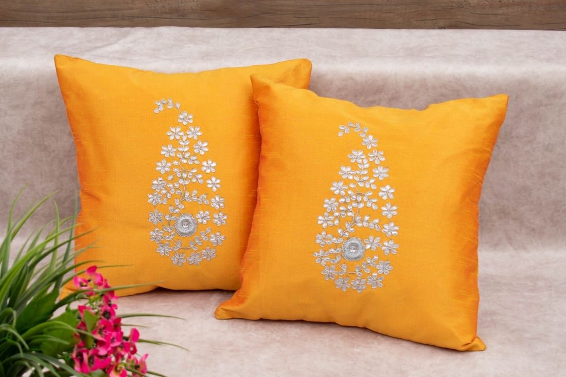 Rustic Yellow & Silver Paisley Gota Patti Hand Embroidery - Image 6