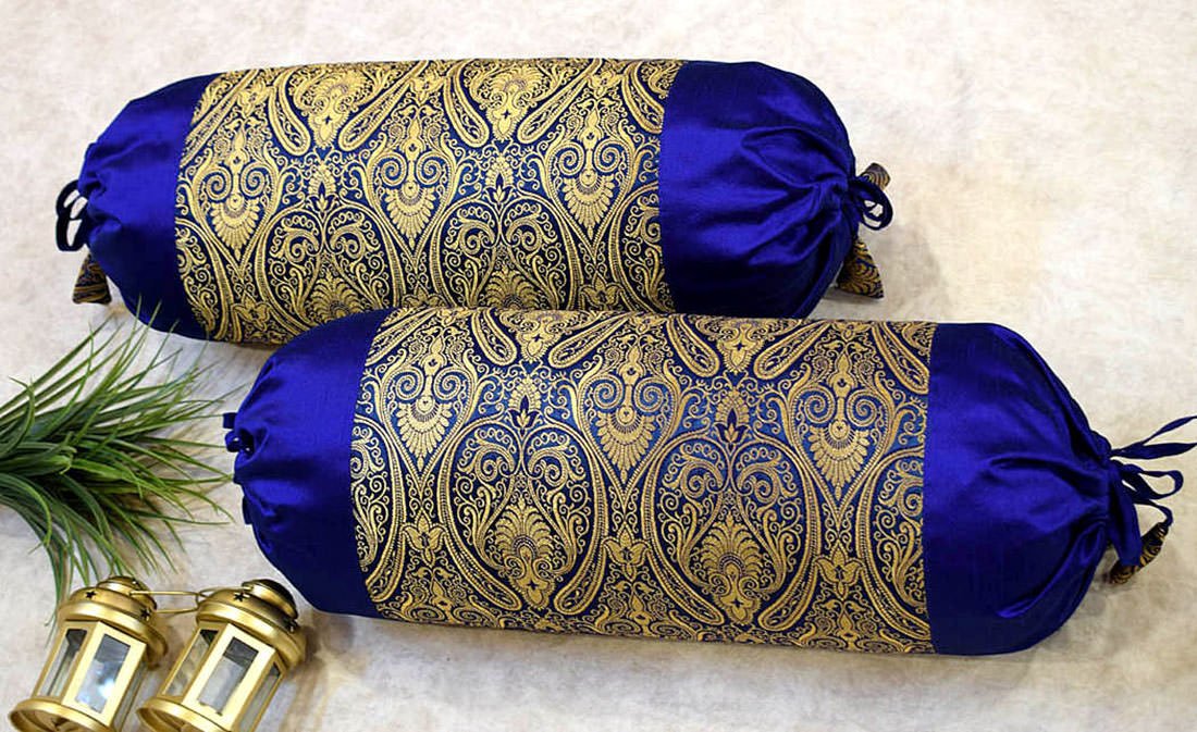 Classic Jamawar Blue Bolster Covers - Image 2