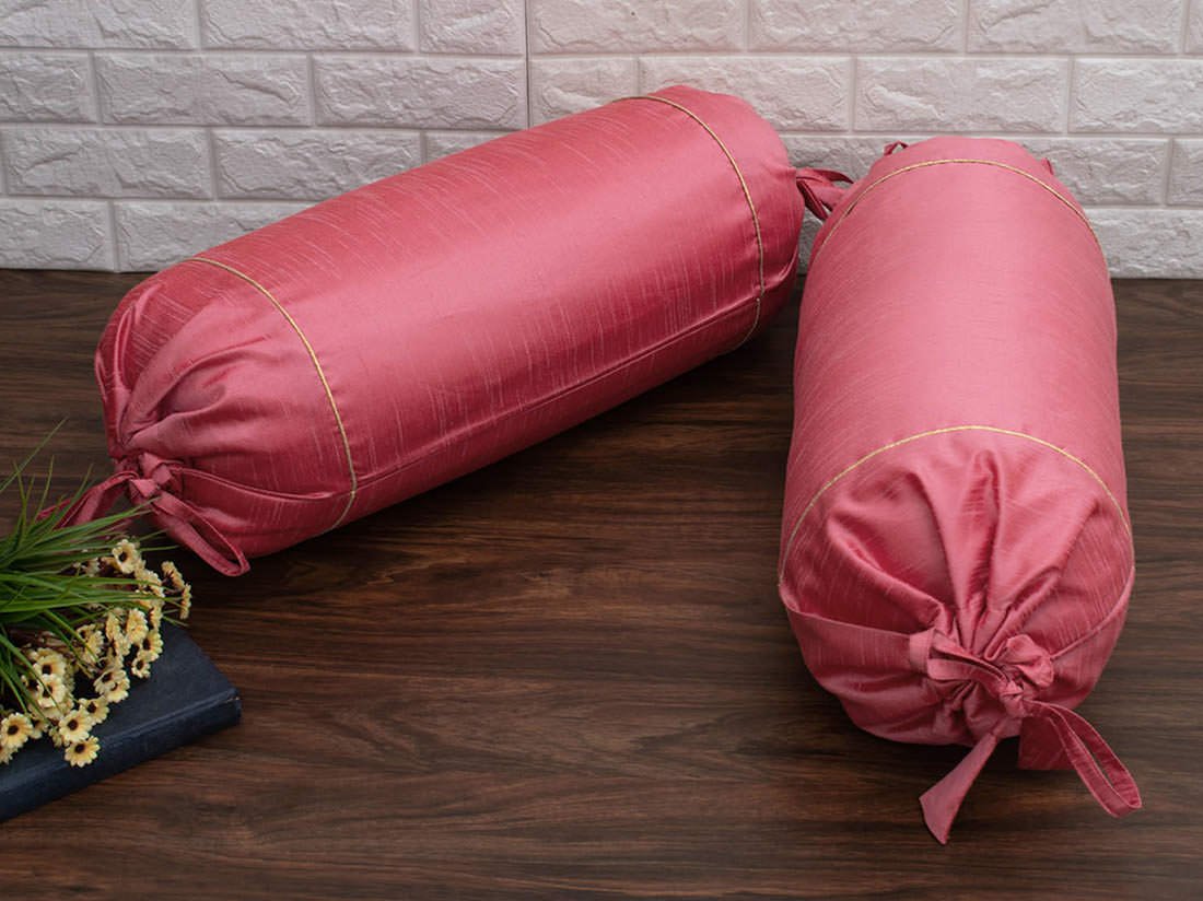 Plain Solid Superlative Blush Pink Bolster Covers - Image 2