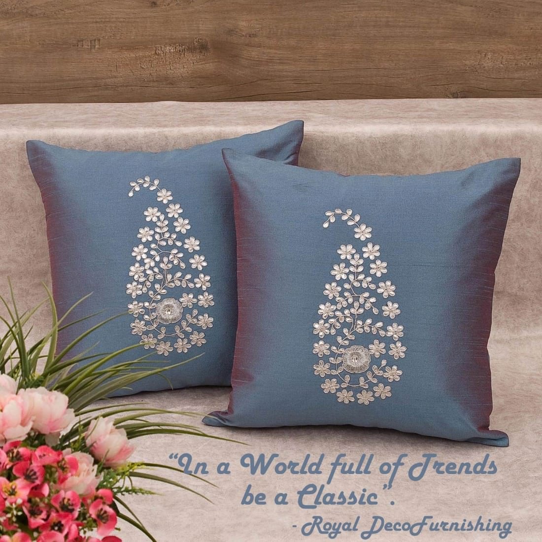 Steel Blue & Silver Paisley Gota Patti Hand Embroidery - Image 6