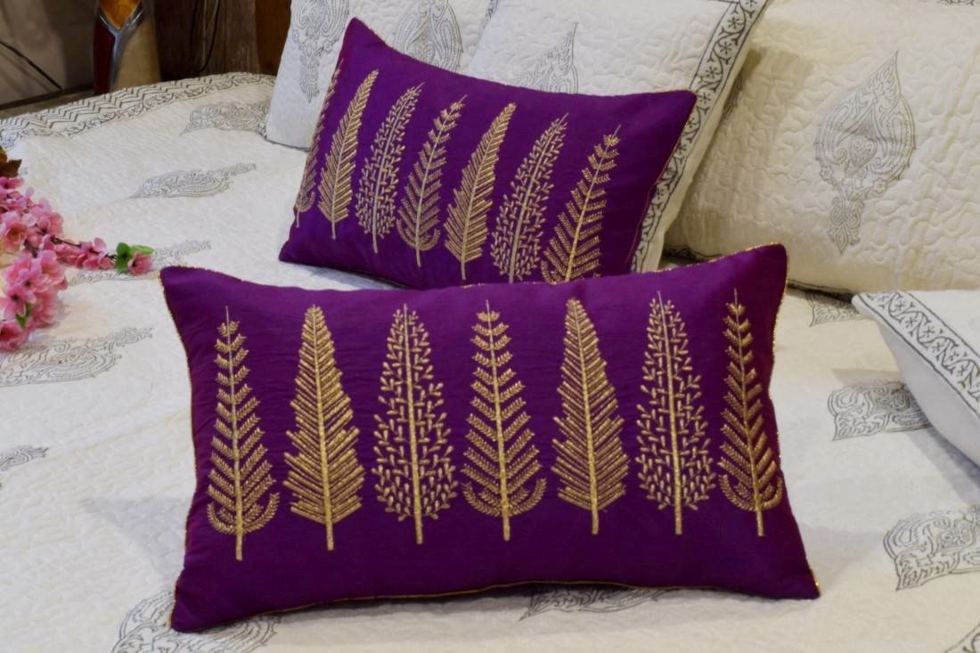 Baag-e-Bahaar Purple Rectangular Cushion Covers - Image 2