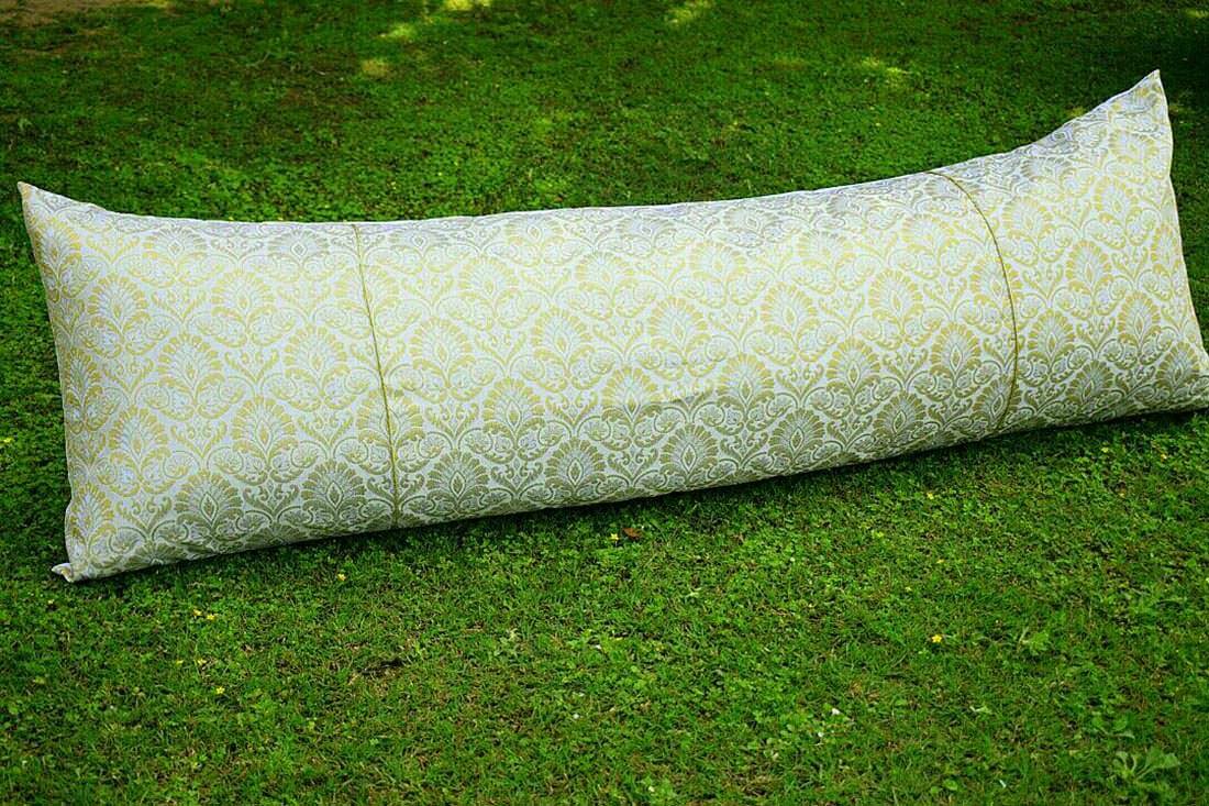 Extra Long Irish Ivory & Golden Brocade Mughal Classic Design Pillow Cover With Filler - Image 2
