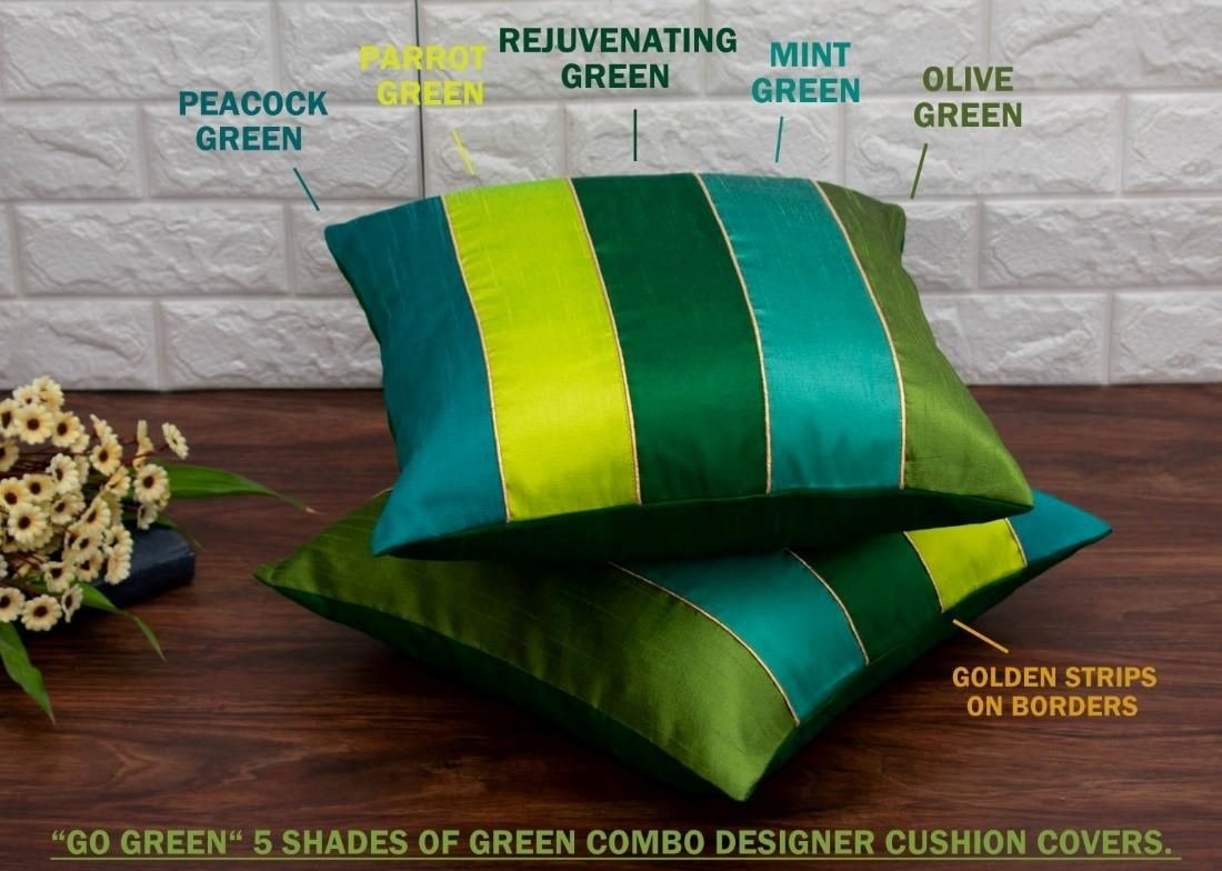 Go Green 5 Shades of Green Designer Kattran Cushion Covers - Image 2