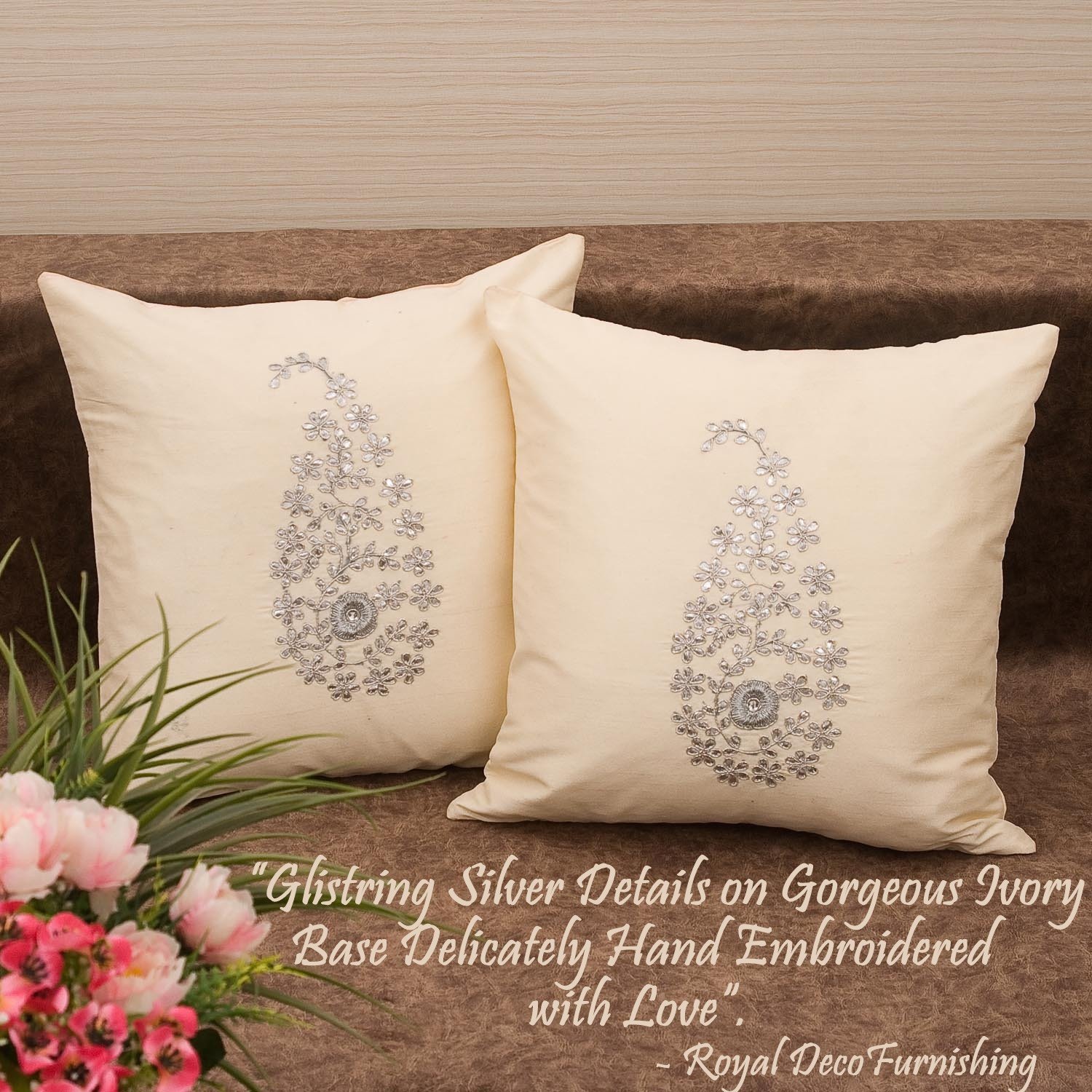 Ivory & Silver Paisley Gota Patti Hand Embroidery - Image 7