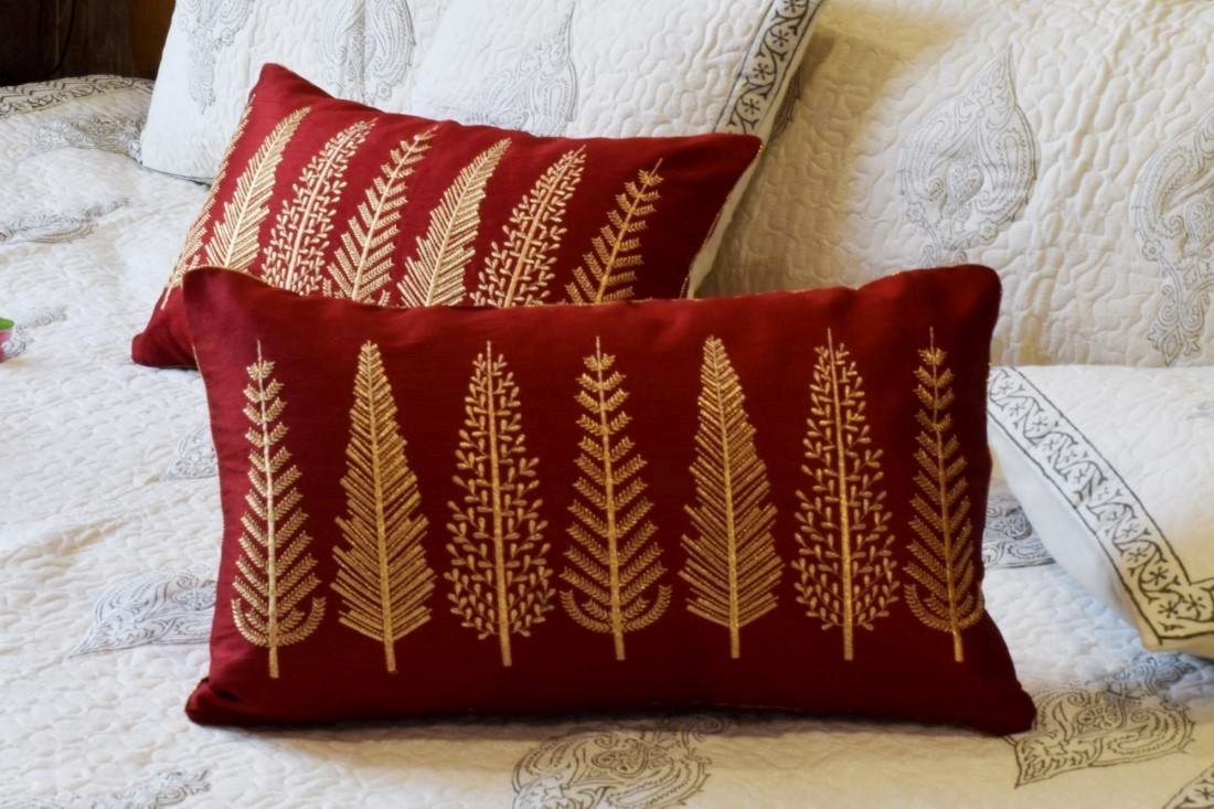 Baag-e-Bahaar Maroon Rectangular Cushion Covers - Image 2