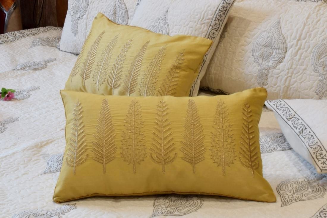 Baag-e-Bahaar Light Yellow Rectangular Cushion Covers - Image 2