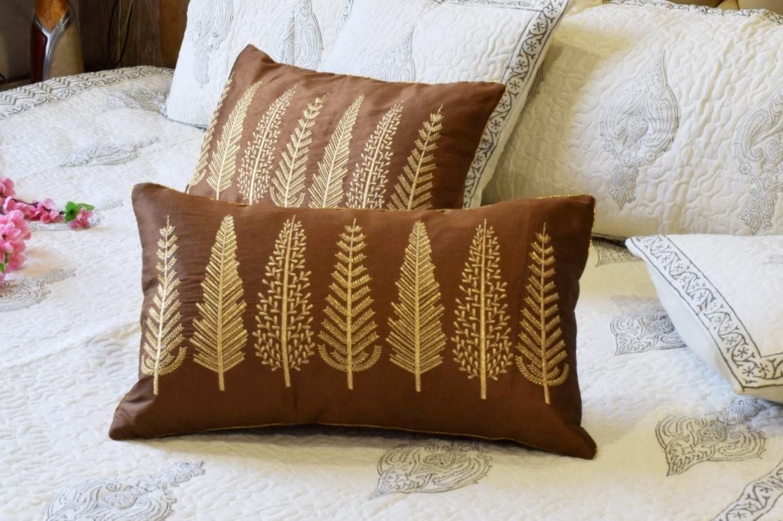 Baag-e-Bahaar Light Brown Rectangular Cushion Covers - Image 2