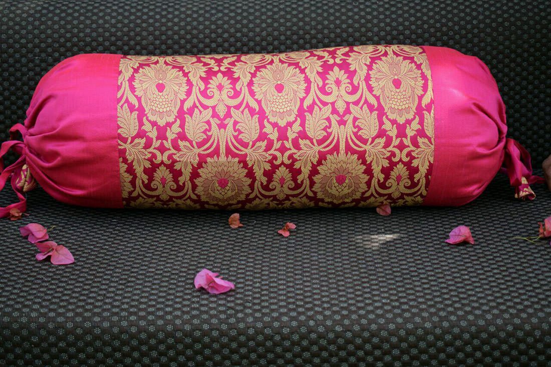 5 Piece Pure Brocade Bougainvillea Pink & Golden Classic MUGHAL BANARASI Design Diwan Set Combo - Image 2