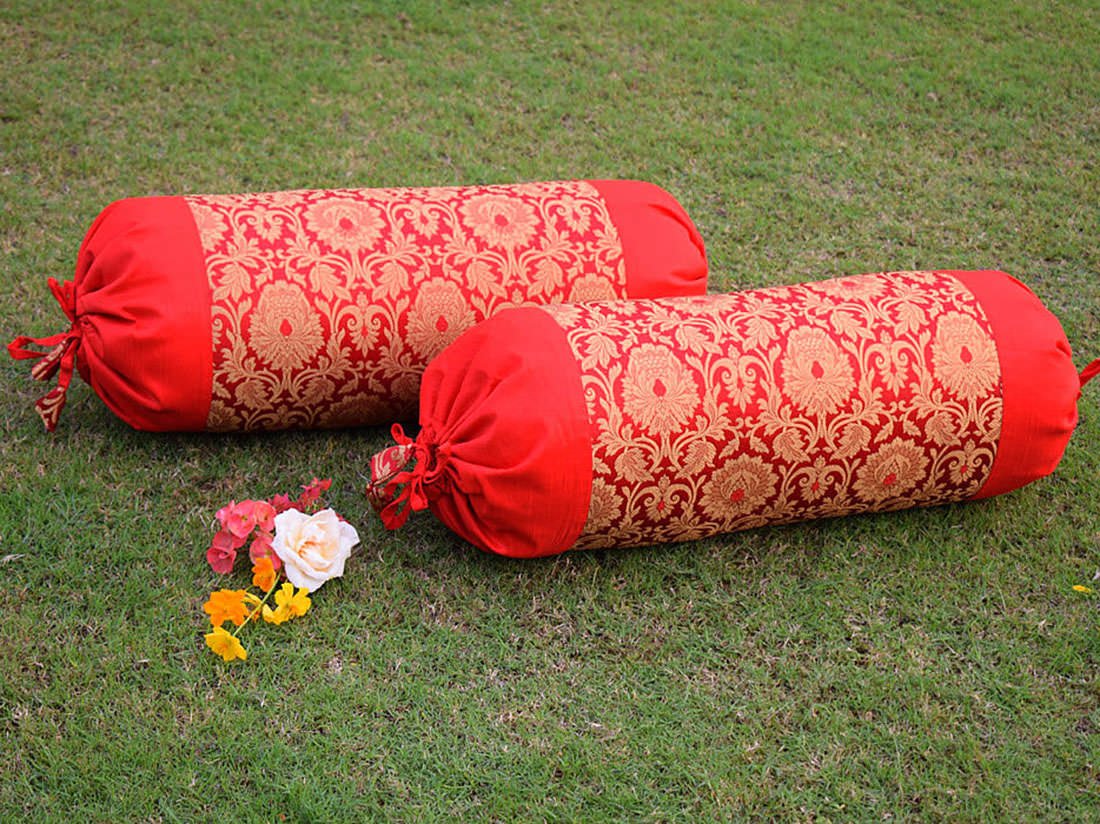 5 Piece Pure Brocade Red & Golden Classic Mughal Banarasi Design Diwan Set Combo - Image 2