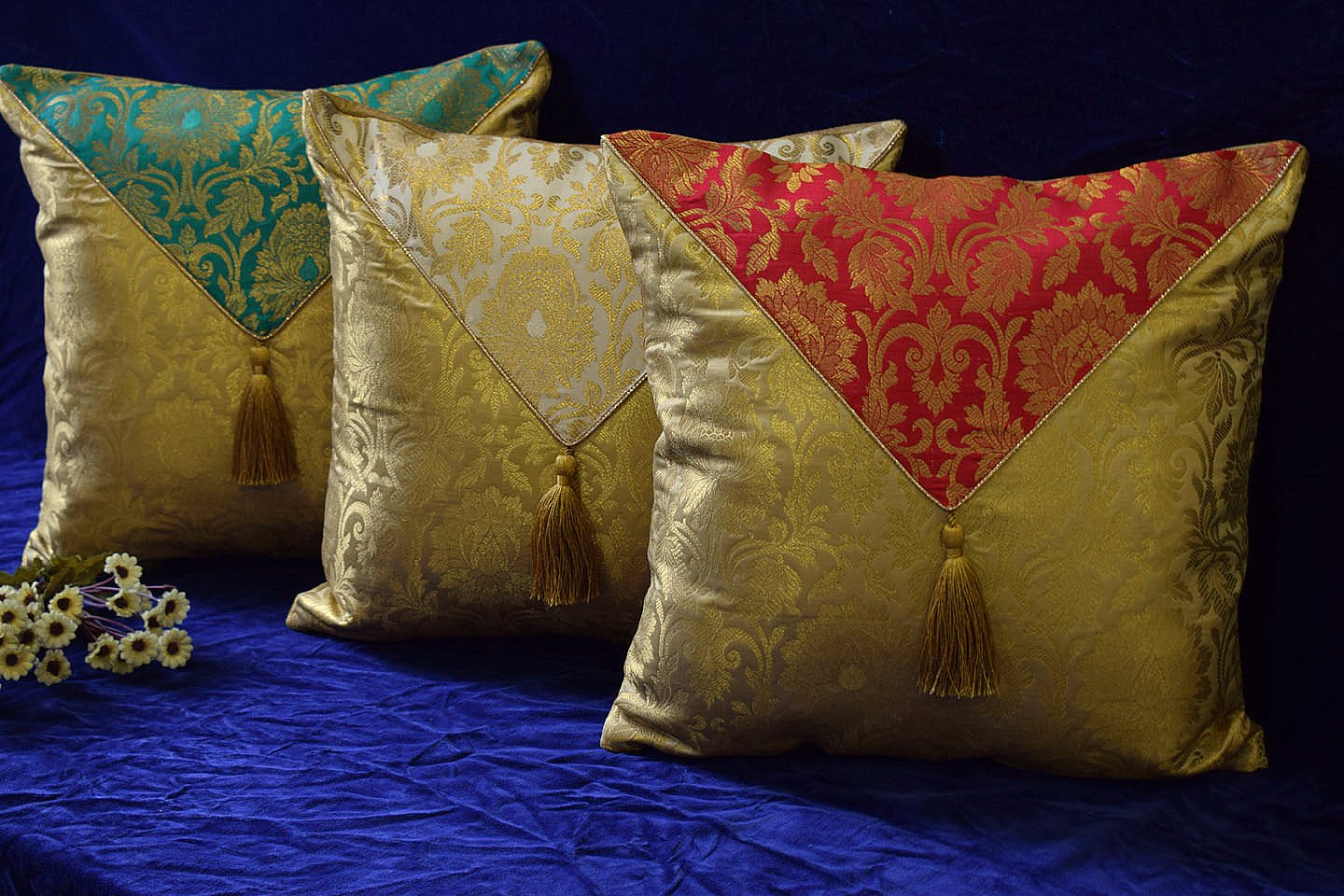 Jashan-E-Mehrang Cushion Covers Combo (Red, White, Turquoise Green) - Image 2