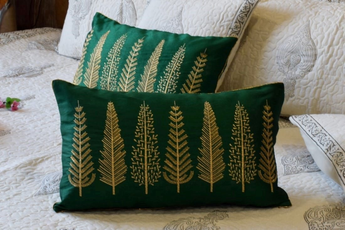 Baag-e-Bahaar Emerald Green Rectangular Cushion Covers - Image 2