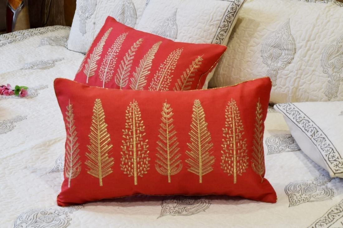 Baag-e-Bahaar Coral Red Rectangular Cushion Covers - Image 2
