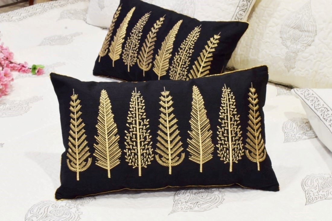 Baag-e-Bahaar Black Rectangular Cushion Covers - Image 2