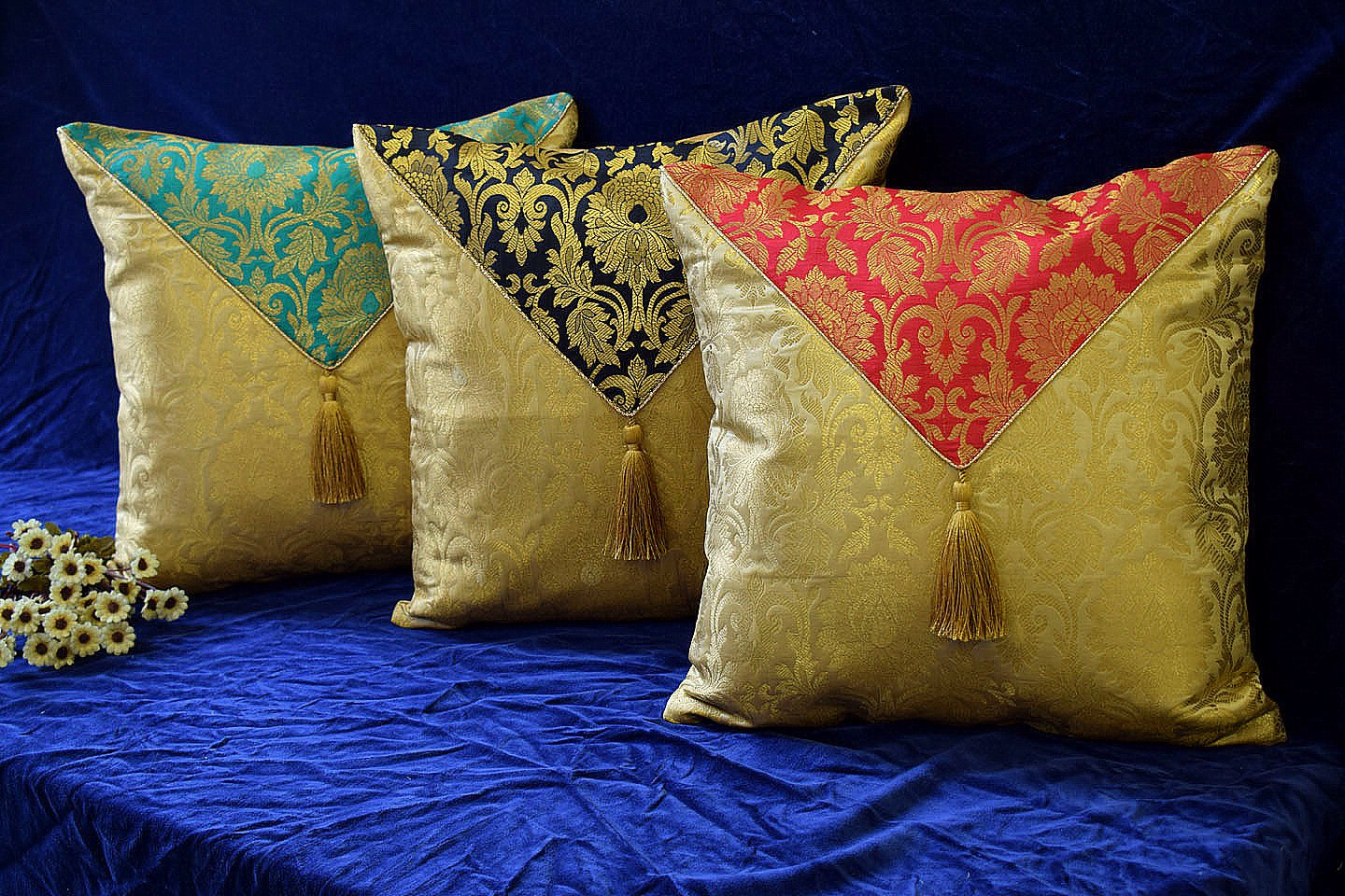 Jashan-E-Mehrang Cushion Covers Combo (Turquoise Green, Black, Red) - Image 2