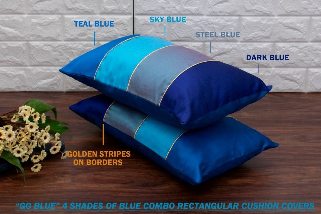 Go Blue 4 Shades of Blue Designer Rectangular Kattran Cushion Covers - Image 2