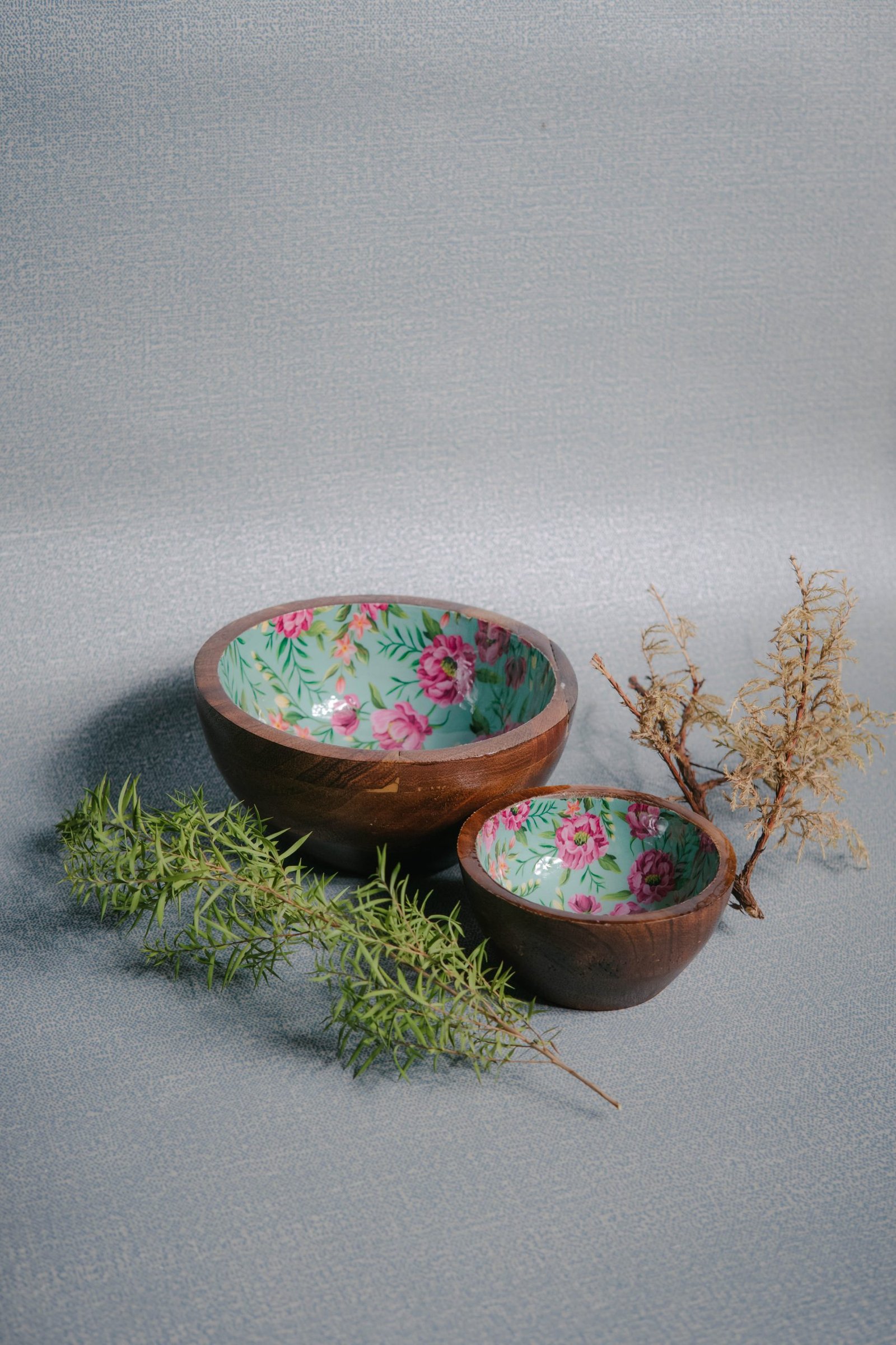 Wooden Artistic Earthy Floral - Bowl Set