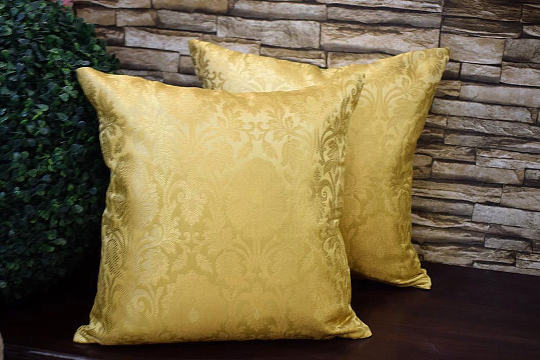 MUGHAL BANARASI Brocade Cushion Covers (Marigold Beige & Golden)