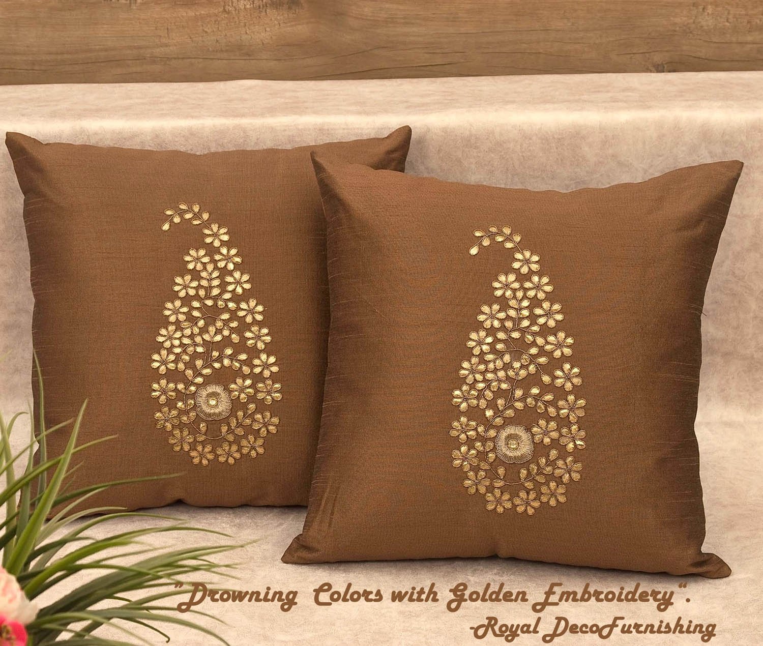 Light Brown & Golden Paisley Gota Patti Hand Embroidery - Image 6