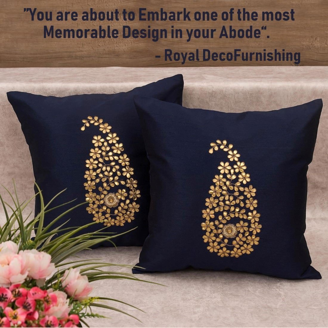 Navy Blue & Golden Paisley Gota Patti Hand Embroidery - Image 4