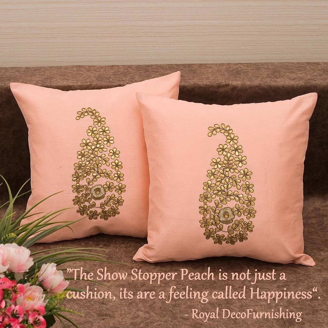 Peach & Golden Paisley Gota Patti Hand Embroidery - Image 6