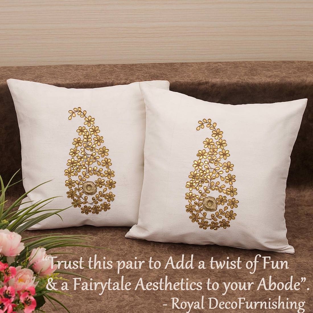 Pure White & Golden Paisley Gota Patti Hand Embroidery - Image 6