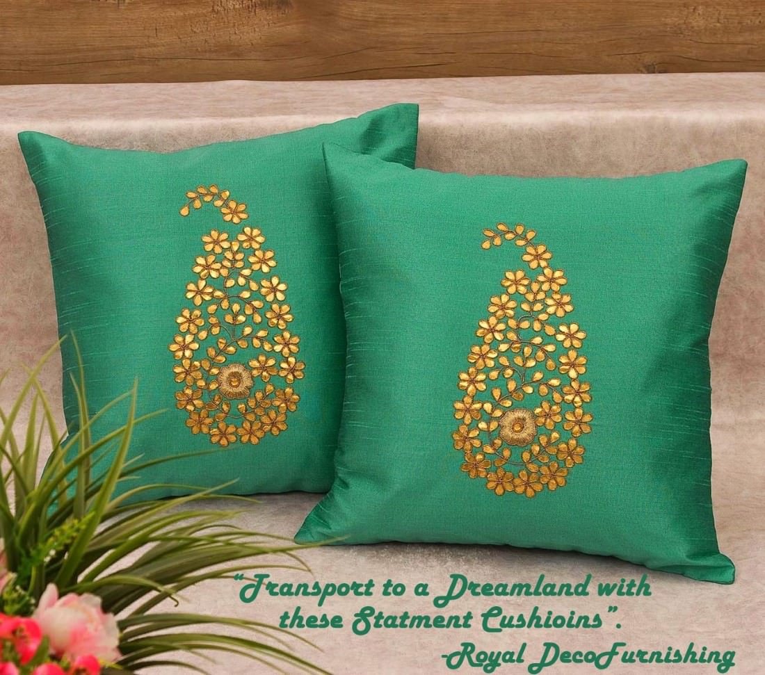 Sea Green & Golden Paisley Gota Patti Hand Embroidery - Image 5