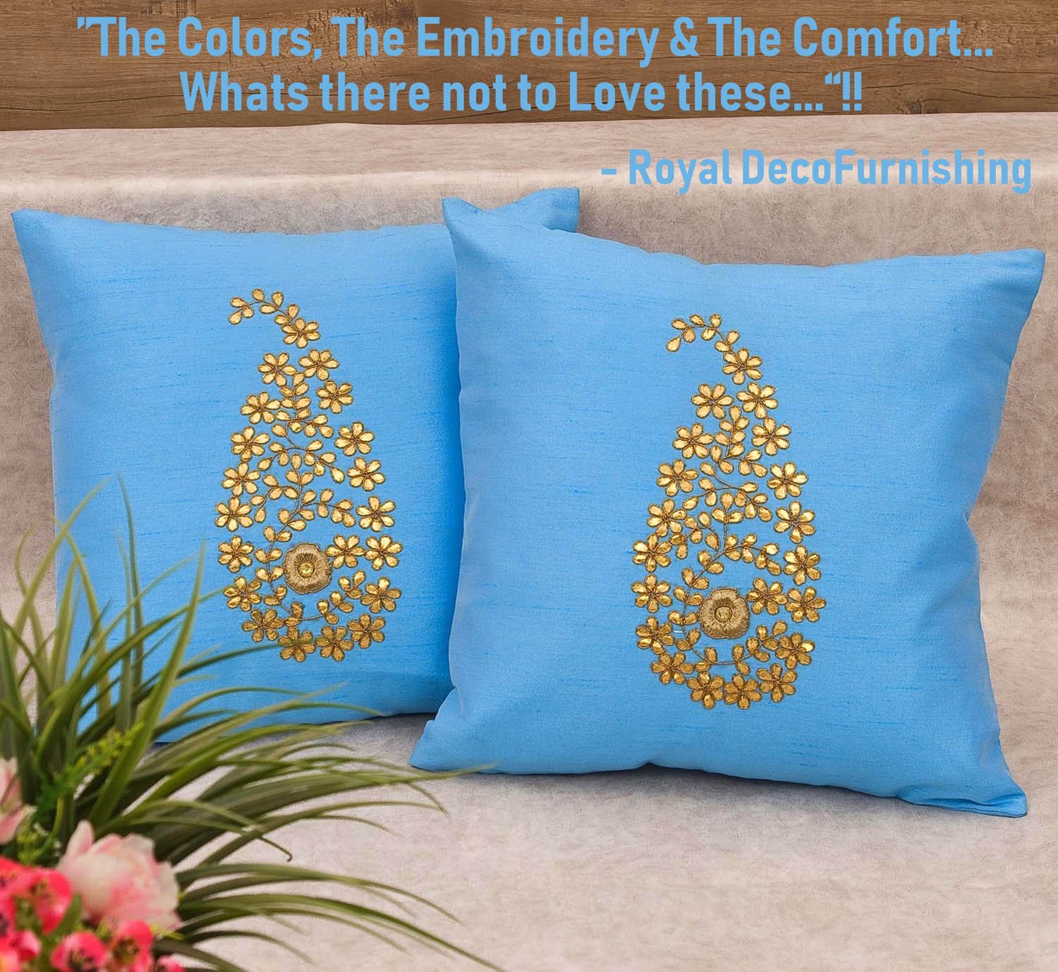 Lake Blue & Golden Paisley Gota Patti Hand Embroidery - Image 7