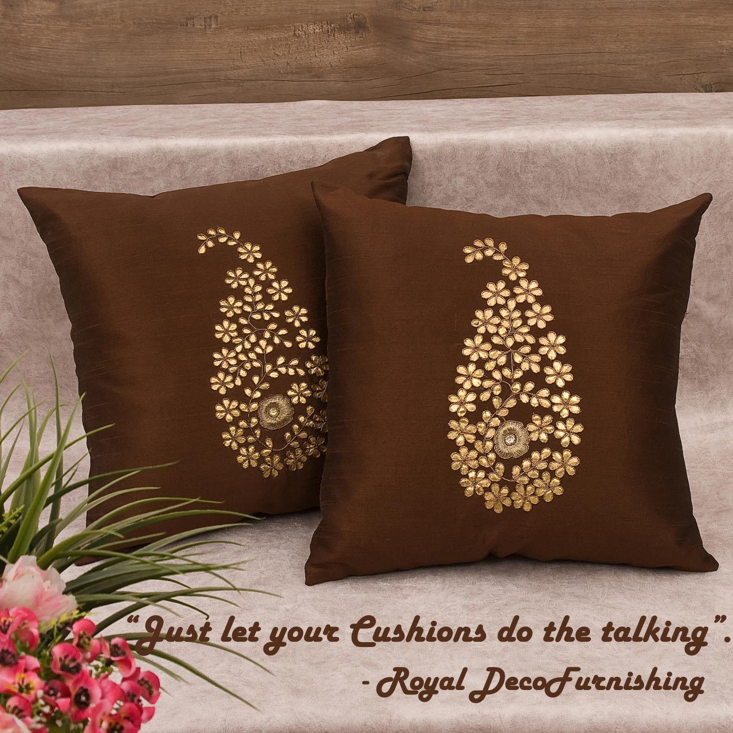 Dark Brown & Golden Paisley Gota Patti Hand Embroidery - Image 7