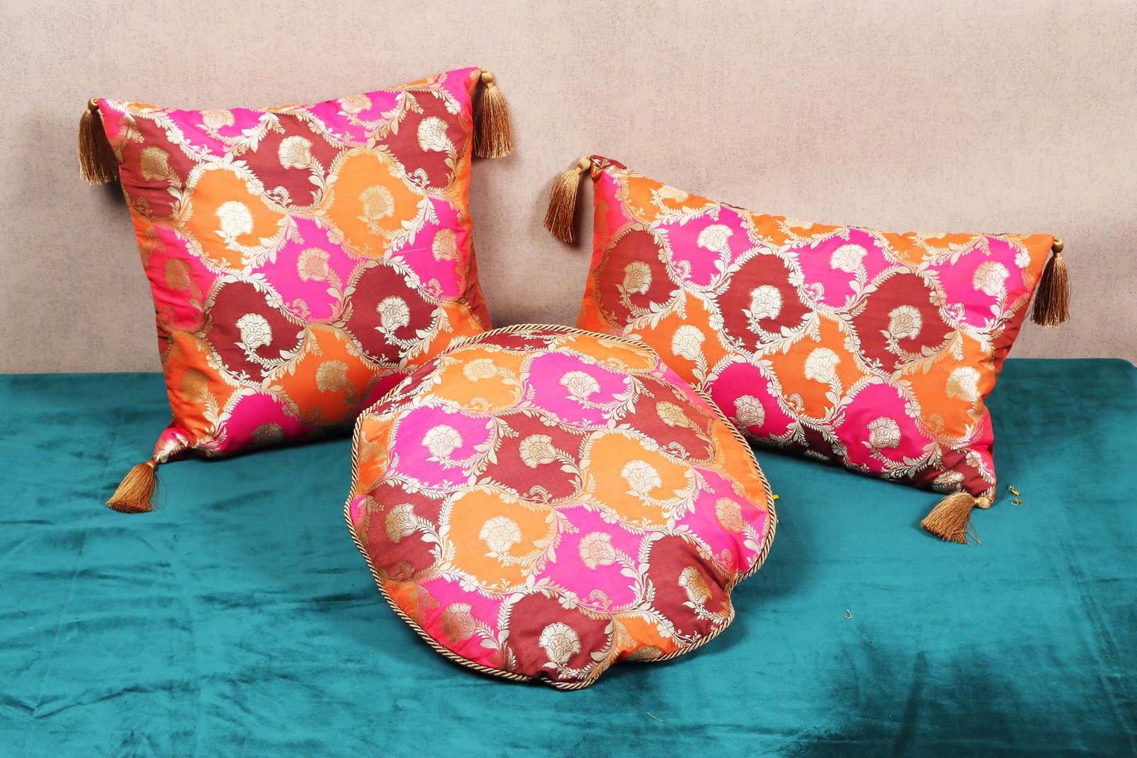 Khin-Khwabeeda Brocade Cushion Covers (Rust, Orange, Pink) - Image 2