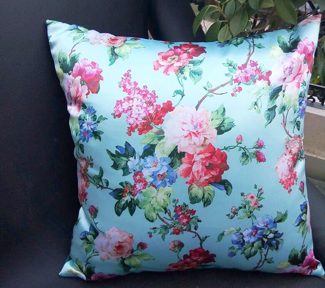 Go Floral Pastel Green Satin Silk Floral Design Cushion Covers/ Throw pillow covers - Image 4