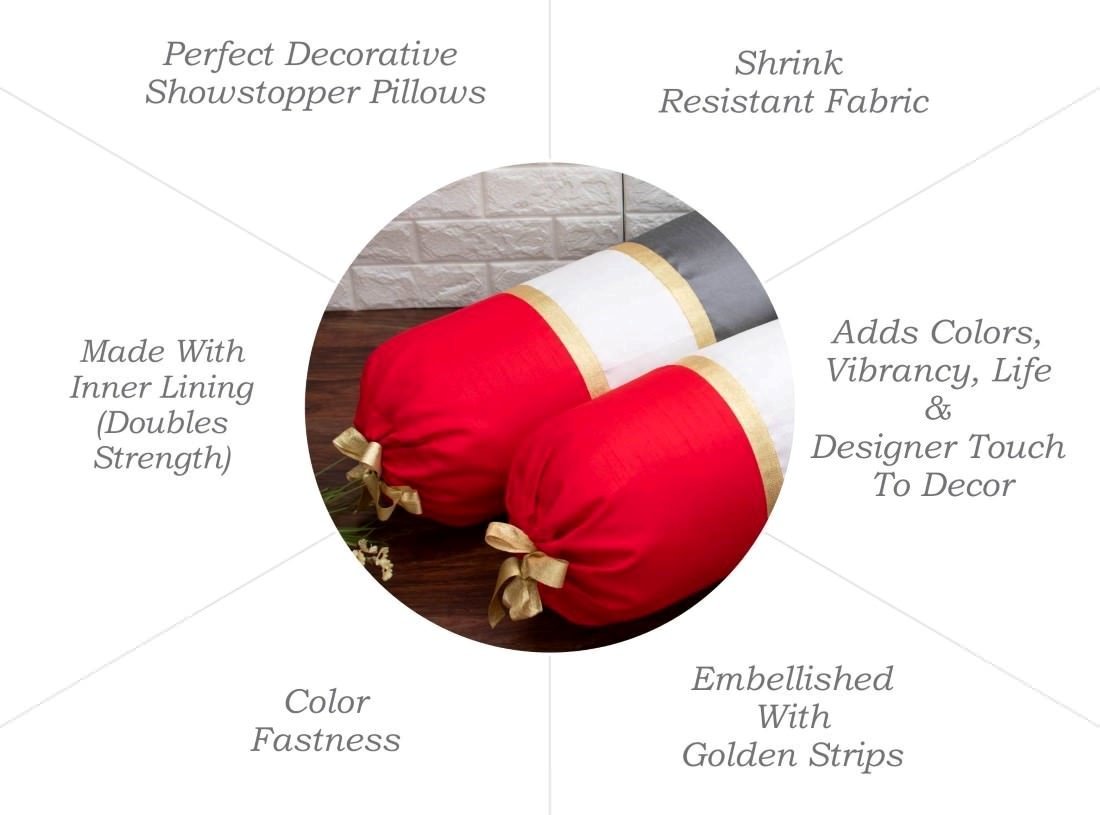 TRI Color Golden Zari Decorative Bolster Covers (Red, White, Grey ) - Image 3