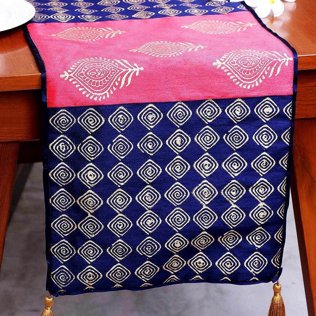 Arabic Pankhuri Block Printed Silk Table Runner - Image 3