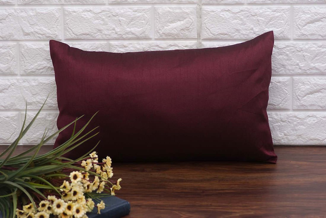 Plain Solid Superlative Wine Rectangular Cushion Covers - Image 3