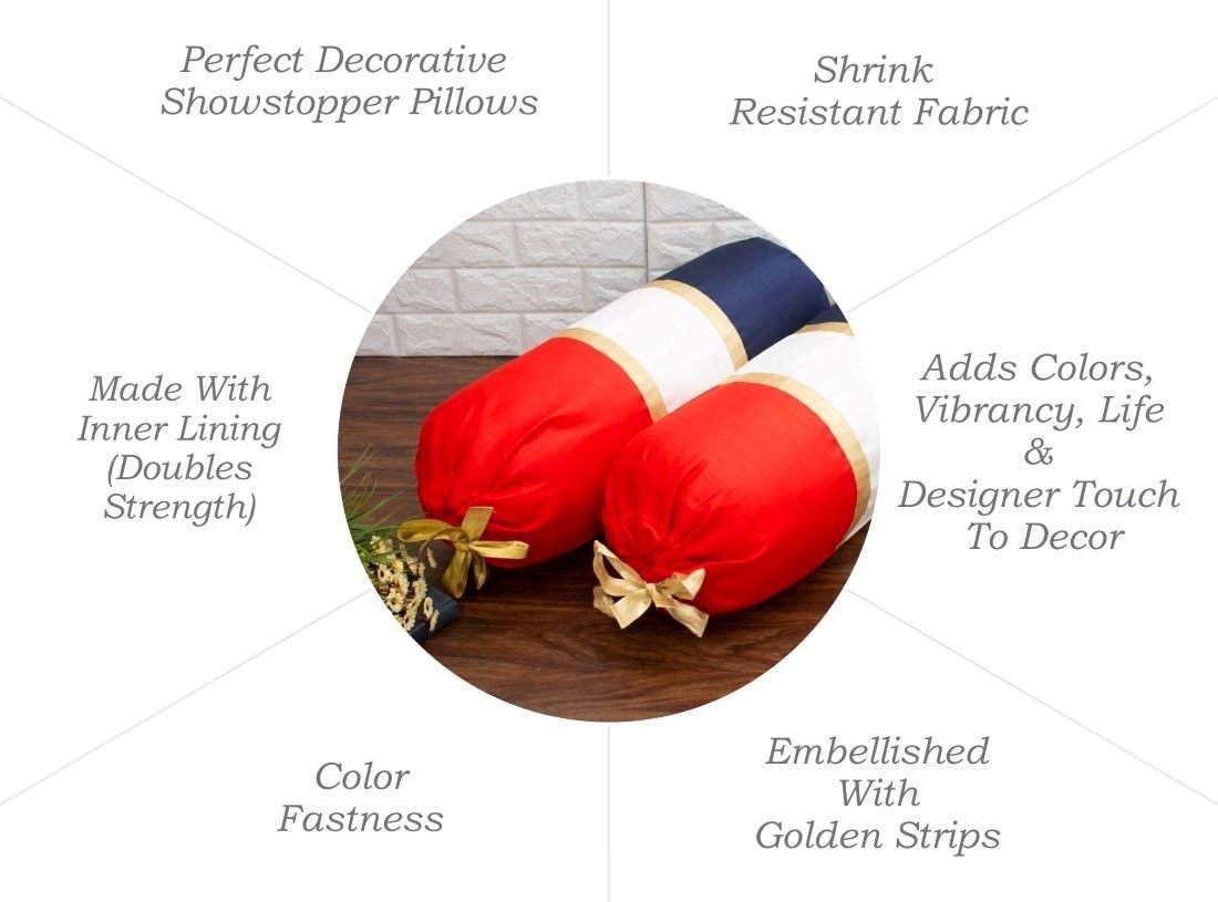 TRI Color Golden Zari Decorative Bolster Covers (Navy, White, Red) - Image 6