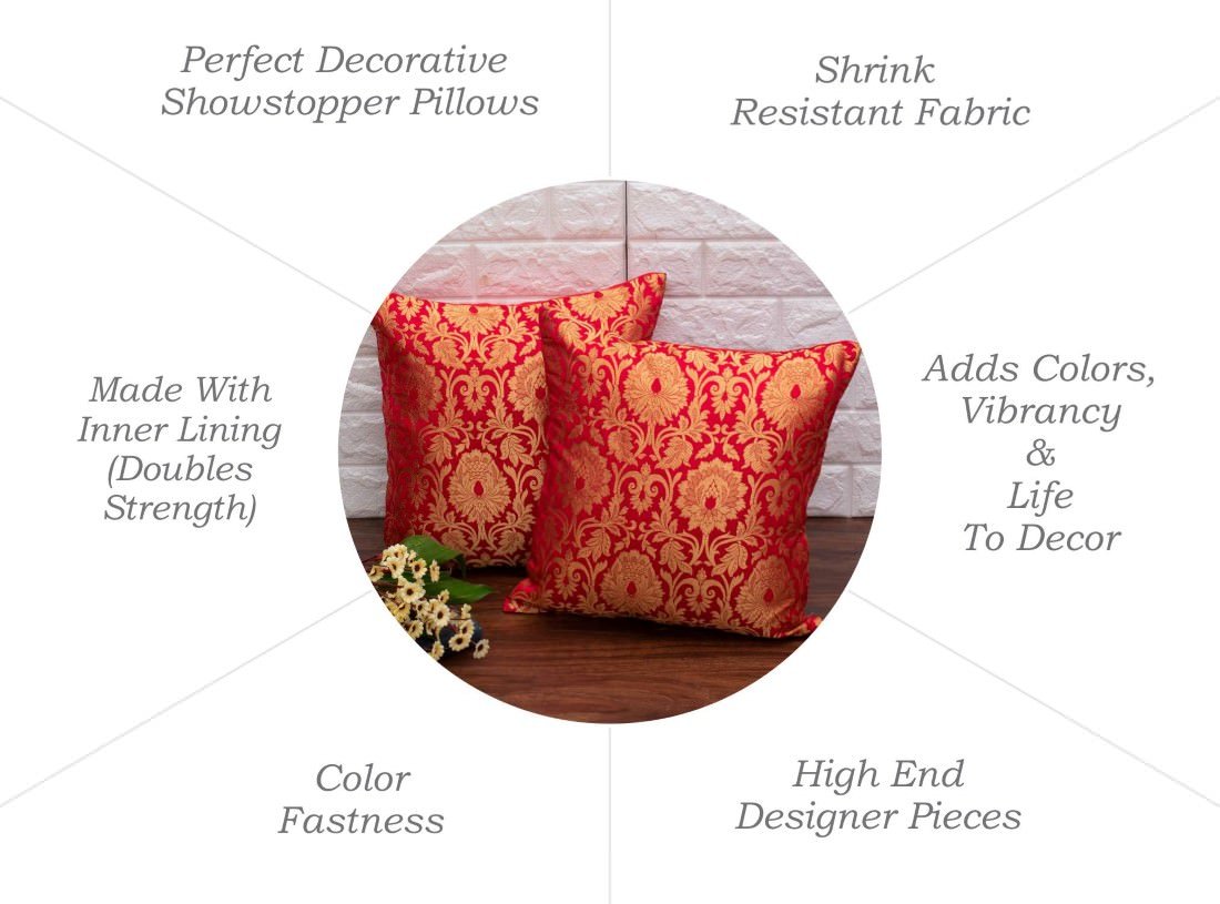 MUGHAL BANARASI Brocade Cushion Covers (Red & Golden) - Image 7