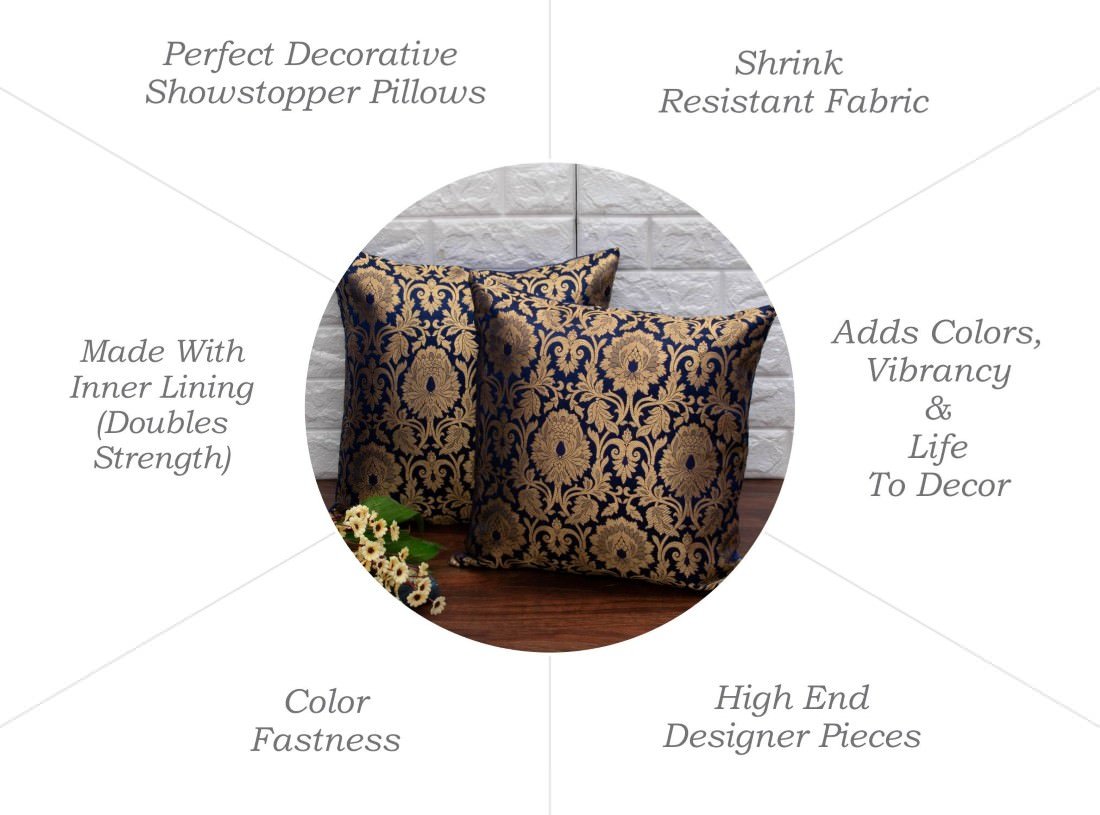 MUGHAL BANARASI Brocade Cushion Covers (Navy Blue & Golden) - Image 7