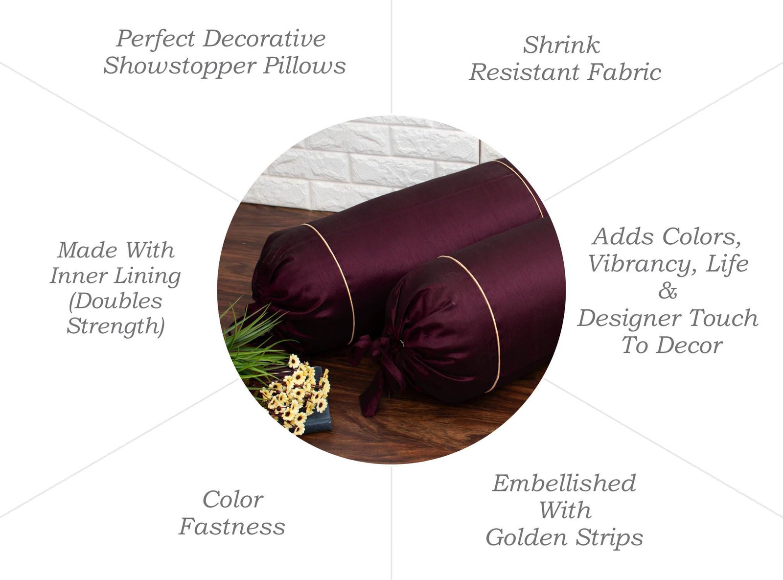 Plain Solid Superlative Wine Bolster Covers - Image 6