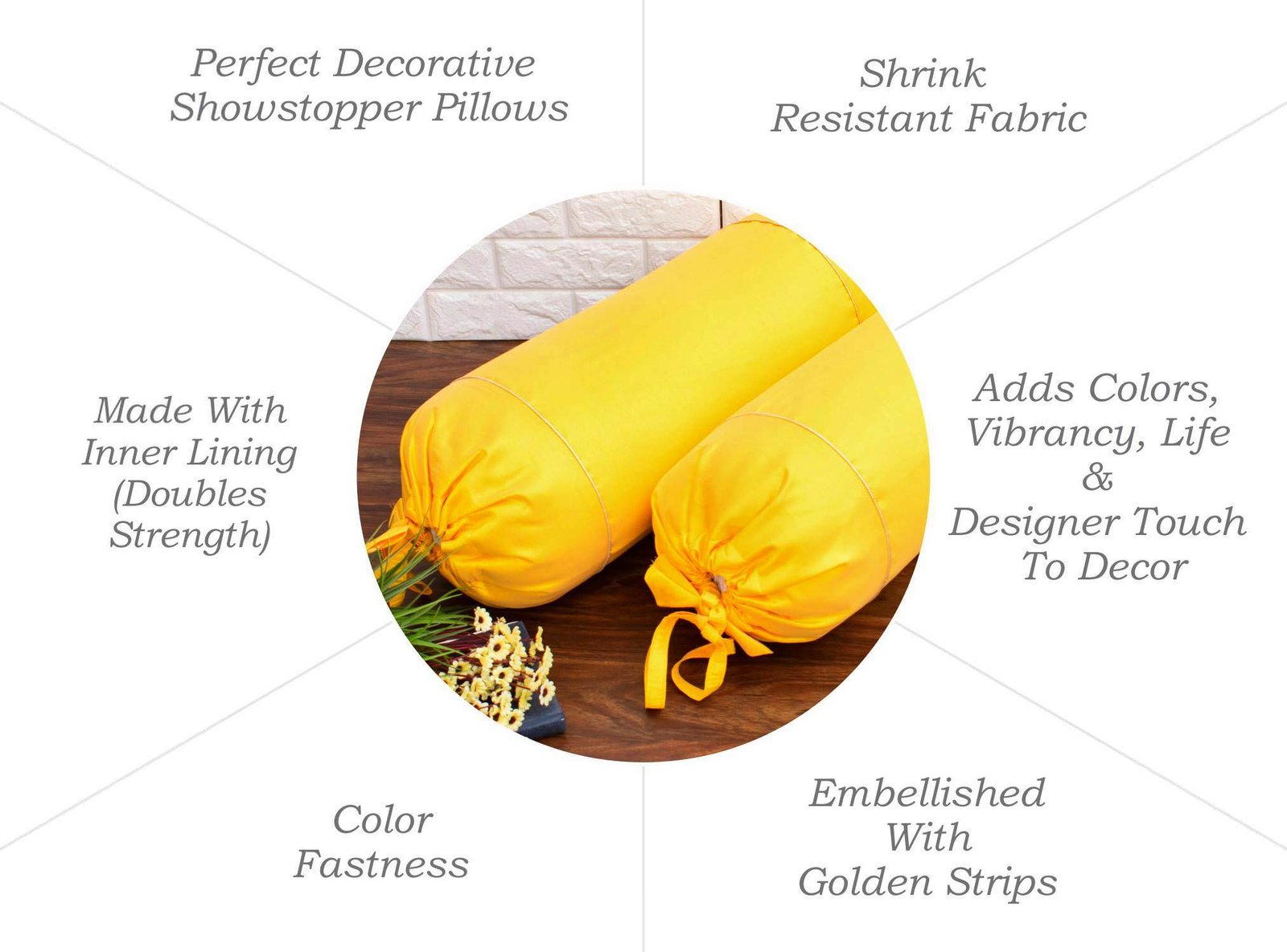 Plain Solid Superlative Sunshine Yellow Bolster Covers - Image 6