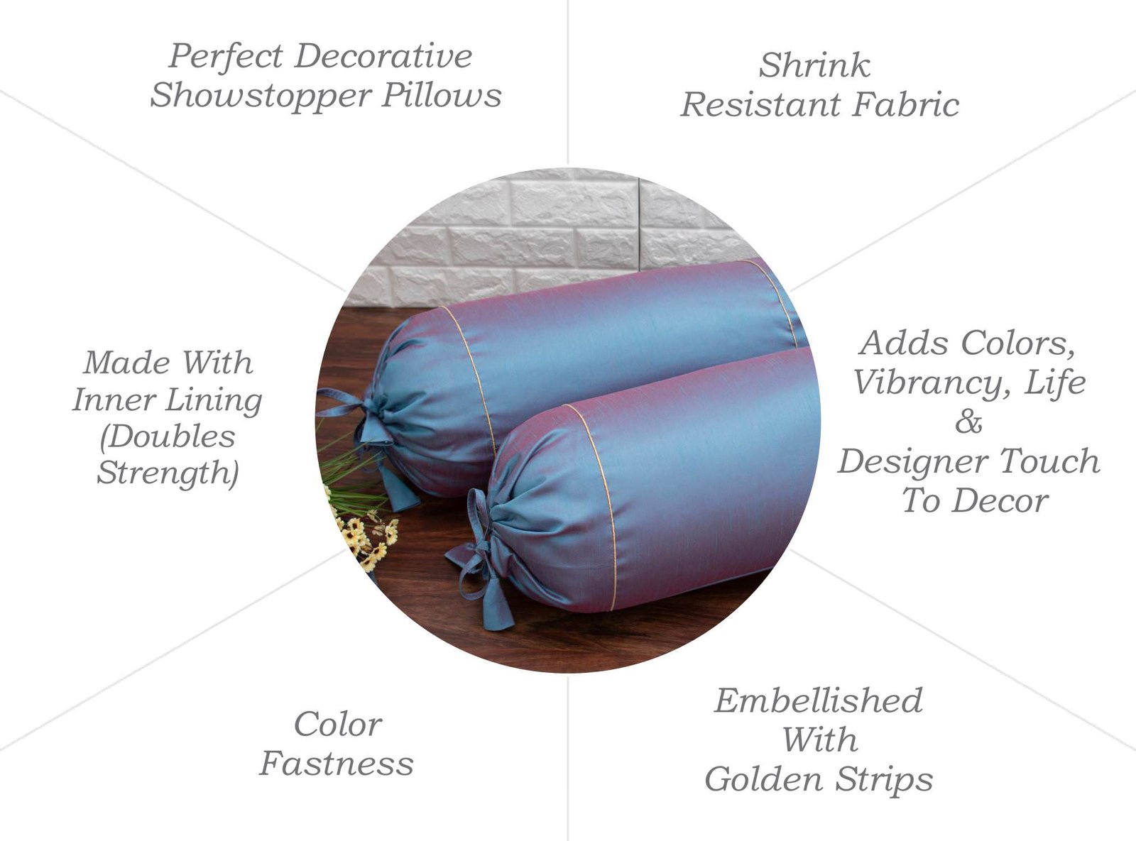 Plain Solid Superlative Steel Blue Bolster Covers - Image 6