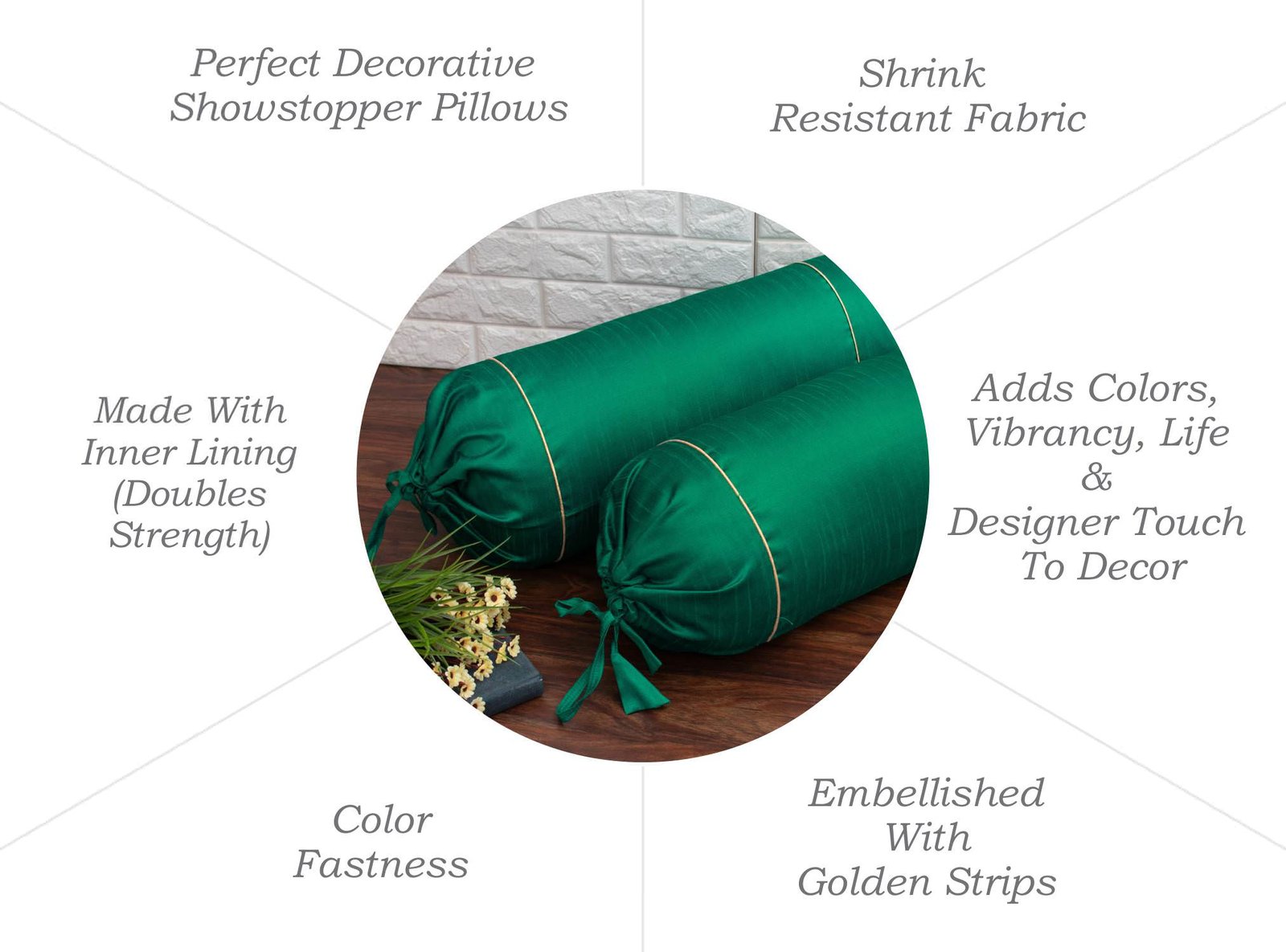 Plain Solid Superlative Peacock Green Bolster Covers - Image 6