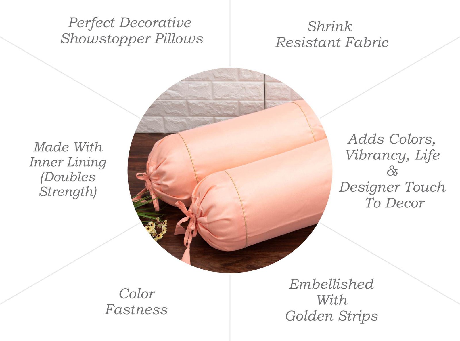 Plain Solid Superlative Peach Bolster Covers - Image 6