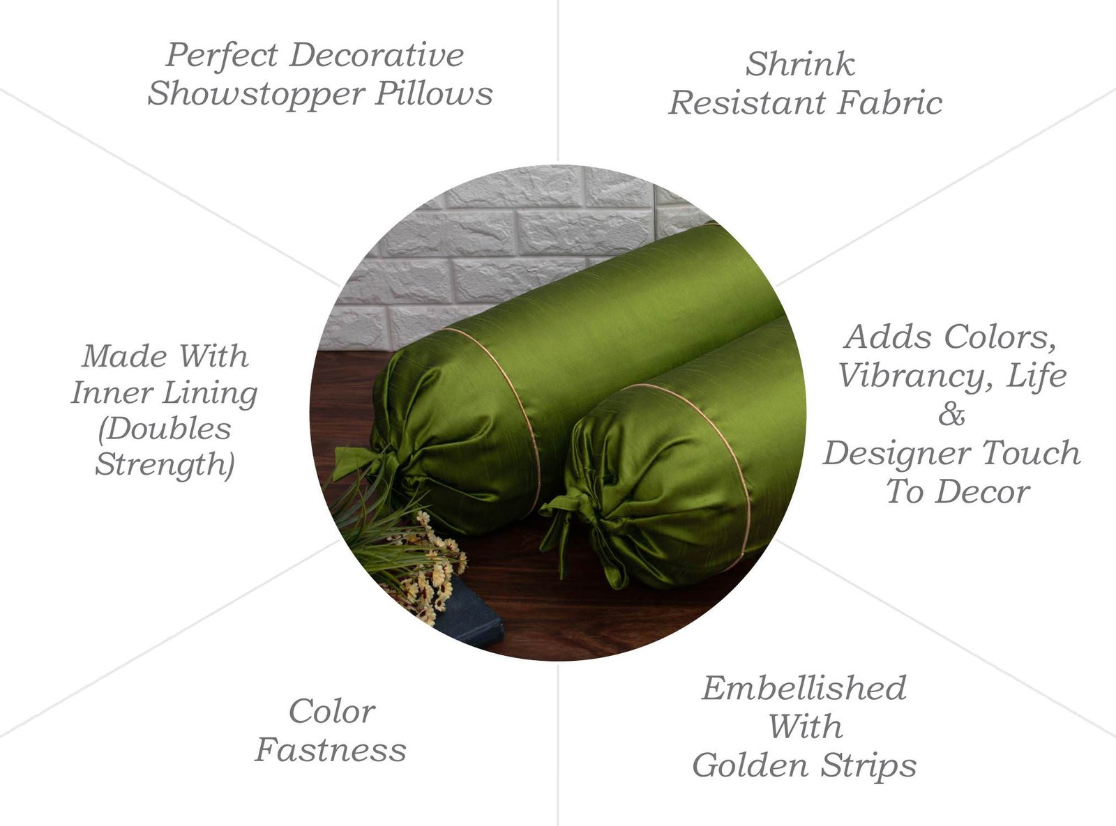 Plain Solid Superlative Olive Green Bolster Covers - Image 6