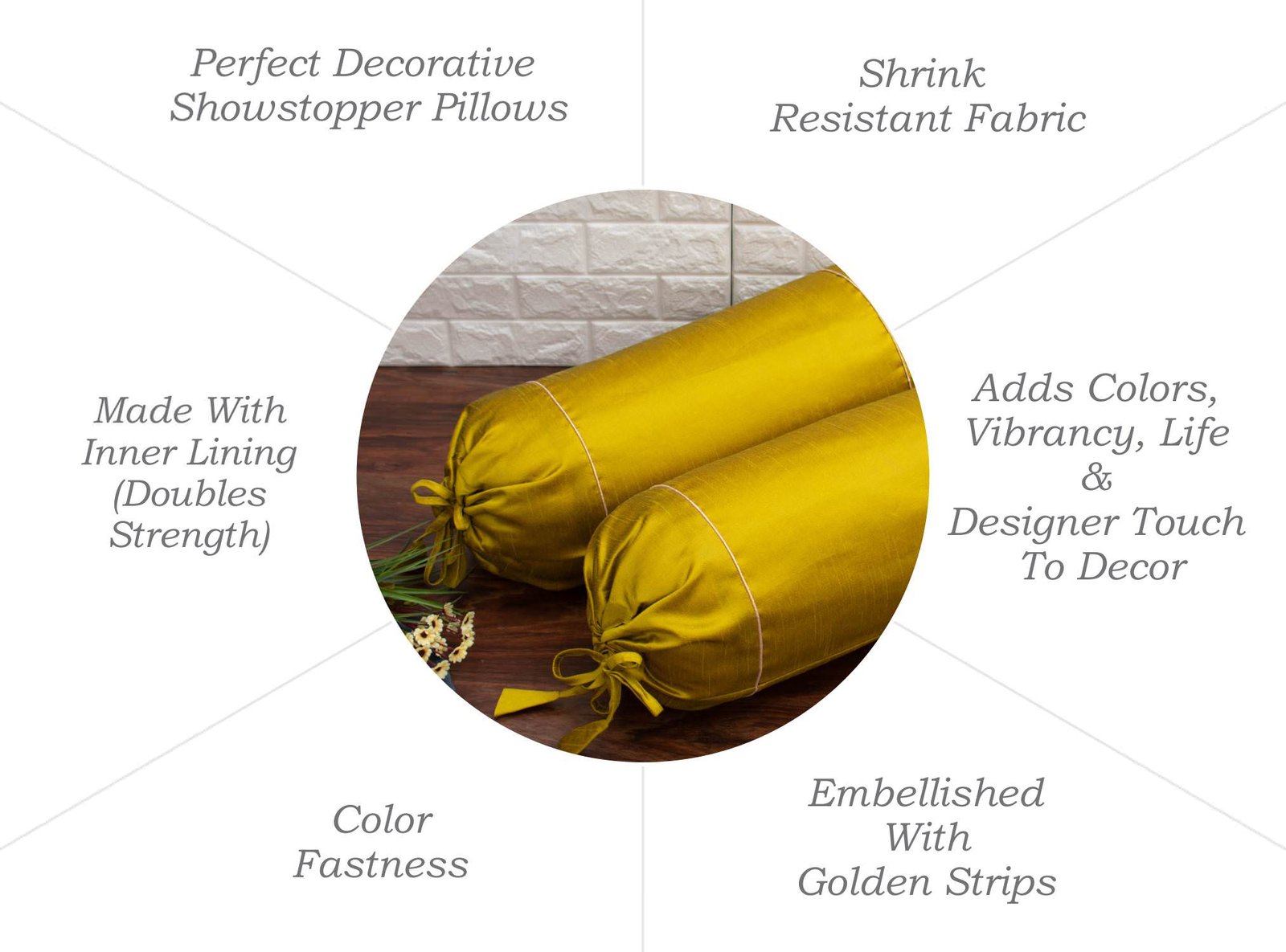 Plain Solid Superlative Mustard Yellow Bolster Covers - Image 6
